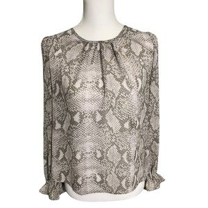 SINCERELY JULES SHEER SNAKESKIN BLOUSE METALLIC GOLD ACCENTS LONG SLEEVES SZ M